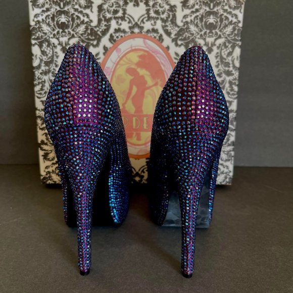 Bordello Teeze Rhinestone Platforms Purple with Iridescent Stones Size 8 - Picture 7 of 13
